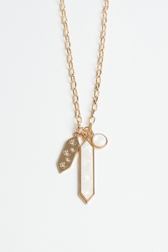 Necklace Gold Pink Crystal Charm